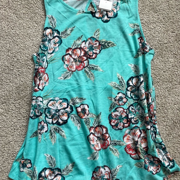 St. John's Bay Tops - St. John's Bay Teal Floral Sleeveless Tank
